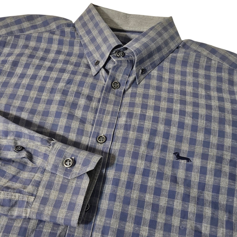 Harmont Blaine Mens Blue Plaid Narrow Fit Button Shirt XL Dress Oxford dachshund